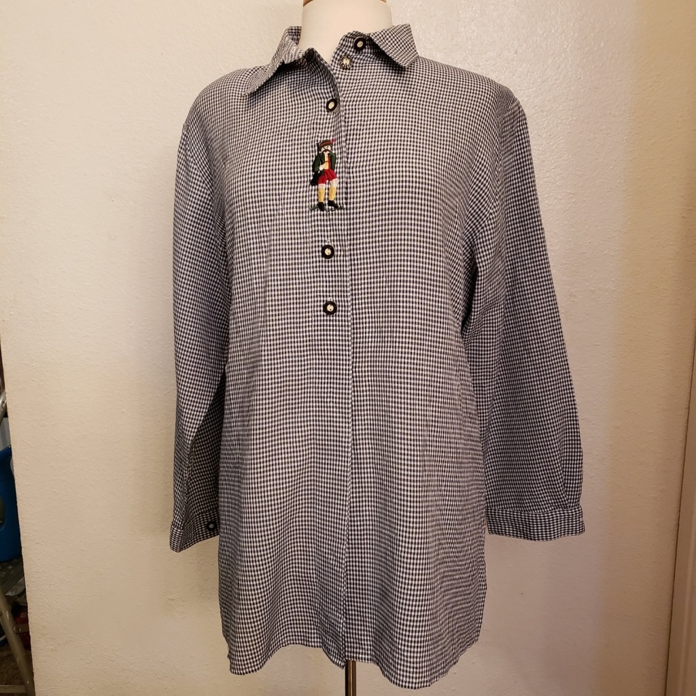 GERMAN checkered blouse unisex top embroidered